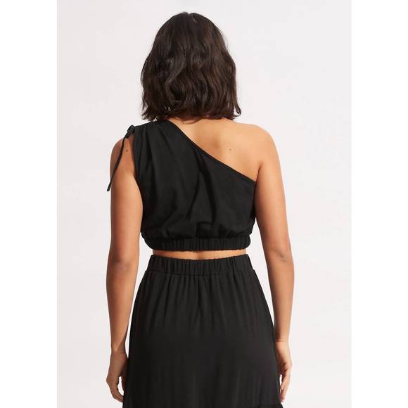 NEW SEAFOLLY one shoulder crop top in knit black - Picture 5 of 7